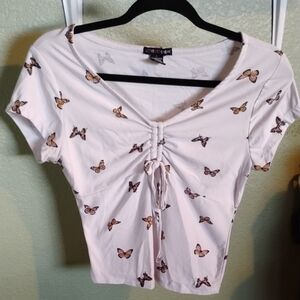 Love Streak Butterfly Print Crop Top - White